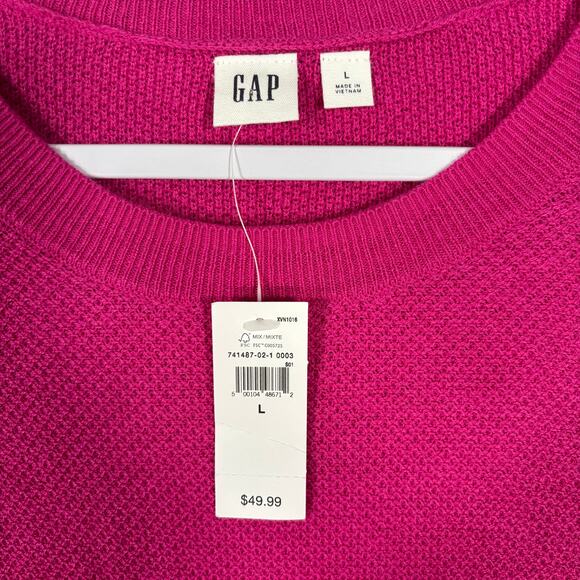 Gap Sweater Womens Large Pink Waffle Textured Preppy Classic Casual Basic Career - Picture 7 of 12